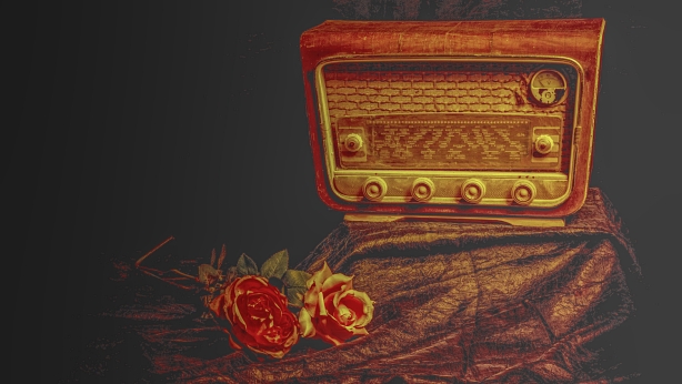 black background with old radio